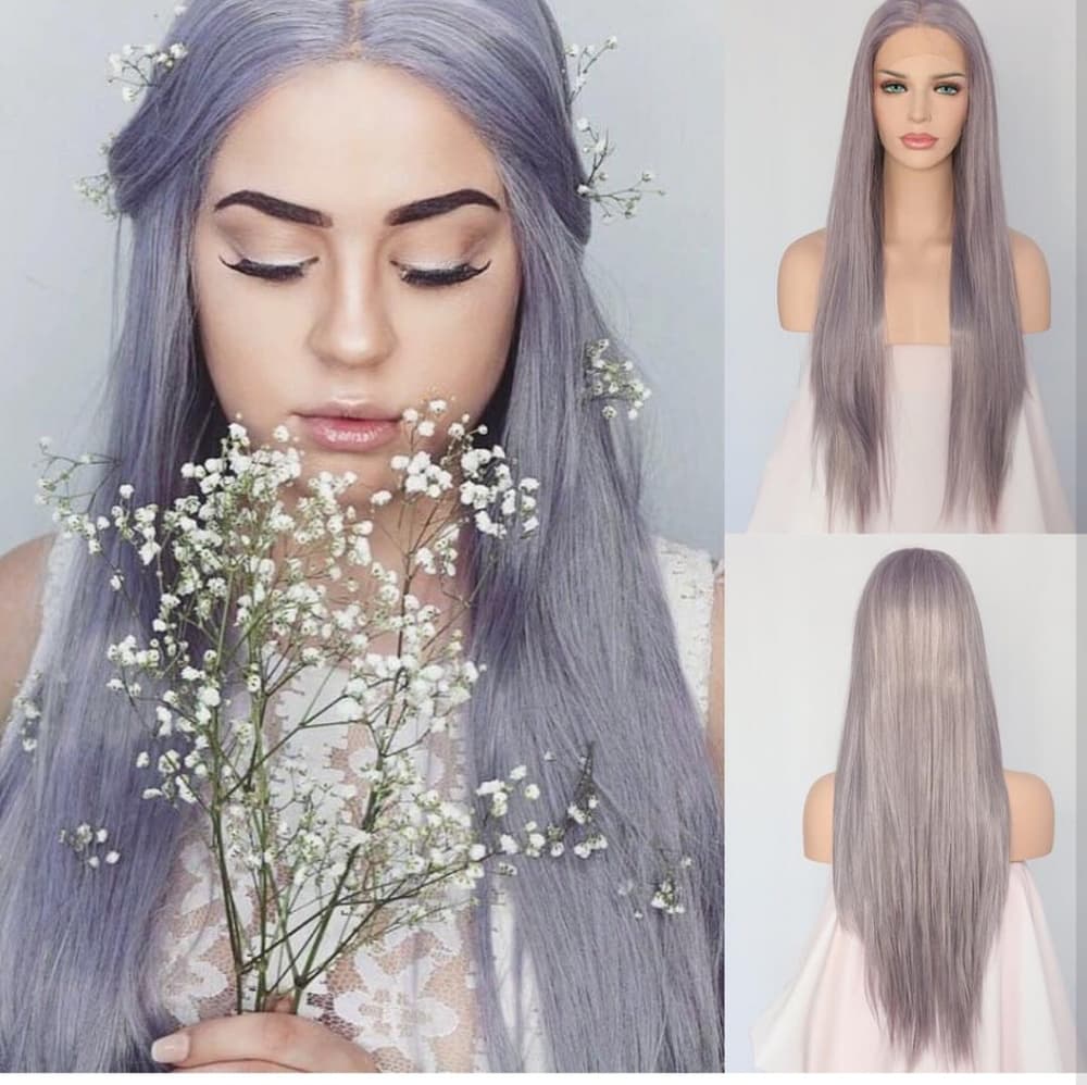 Gray Purple Lace Front Wig