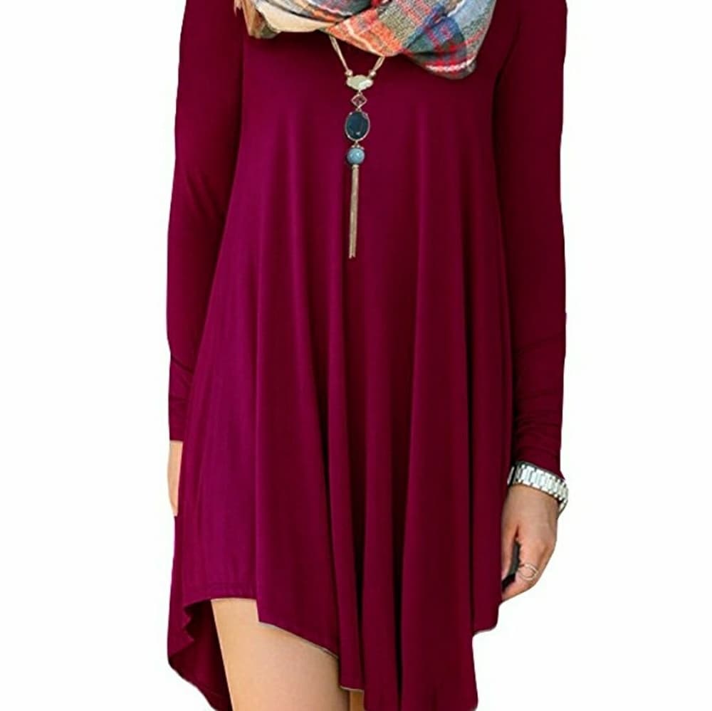 Wine Long Sleeve Loose T-Shirt Dress