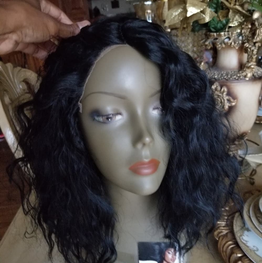 Curly Human Hair Blend Lace Wig