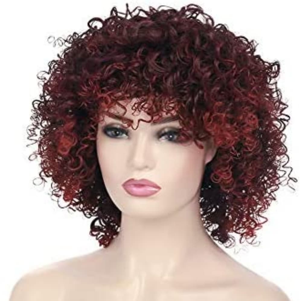 Dark Red Brown Afri Curly Full wig