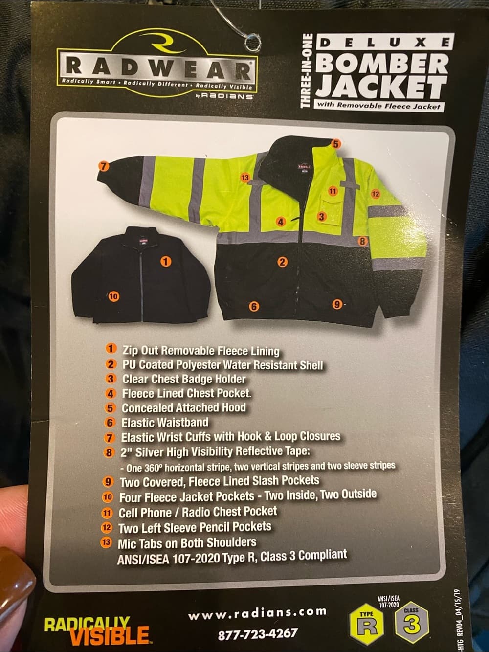 3-In-1 Deluxe High Visibility Bomber Jacket in Green/Black Bottom