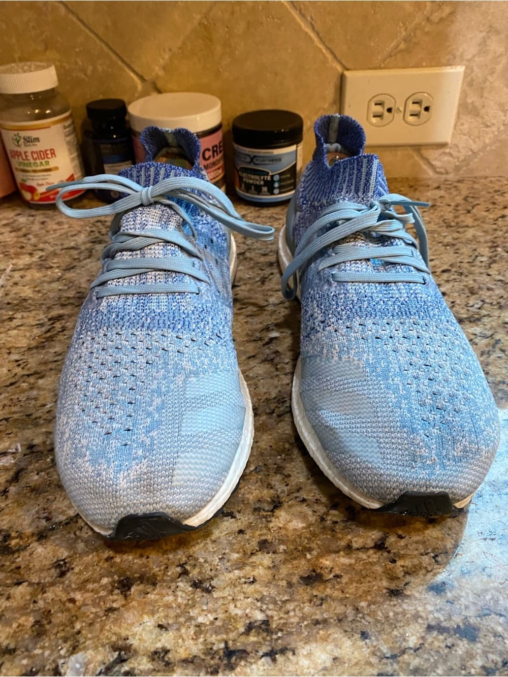 adidas Ultraboost Knit Sock Sneakers - Light Blue and White
