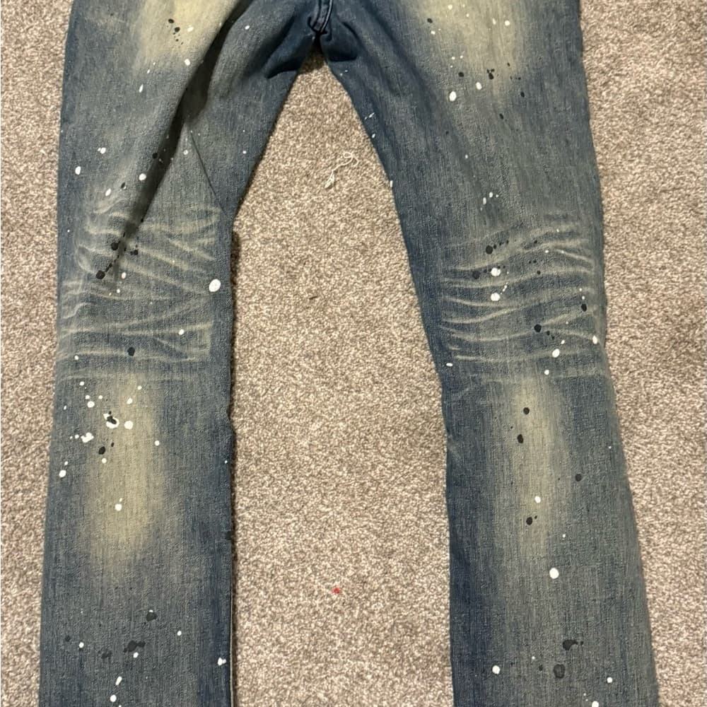 GTFO las angeles Distressed Blue Jeans with Paint Splatter