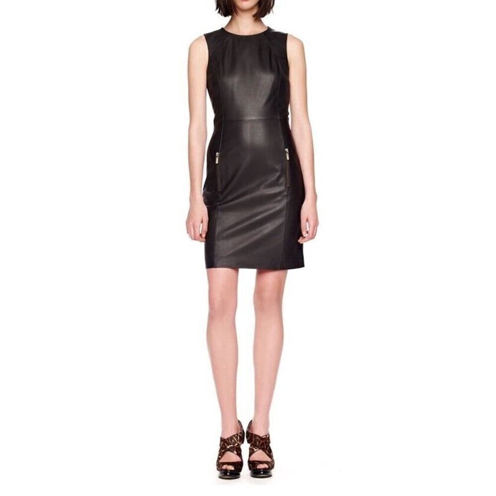 Michael Kors Sheath Leather Dress knee length Black sz 6 US