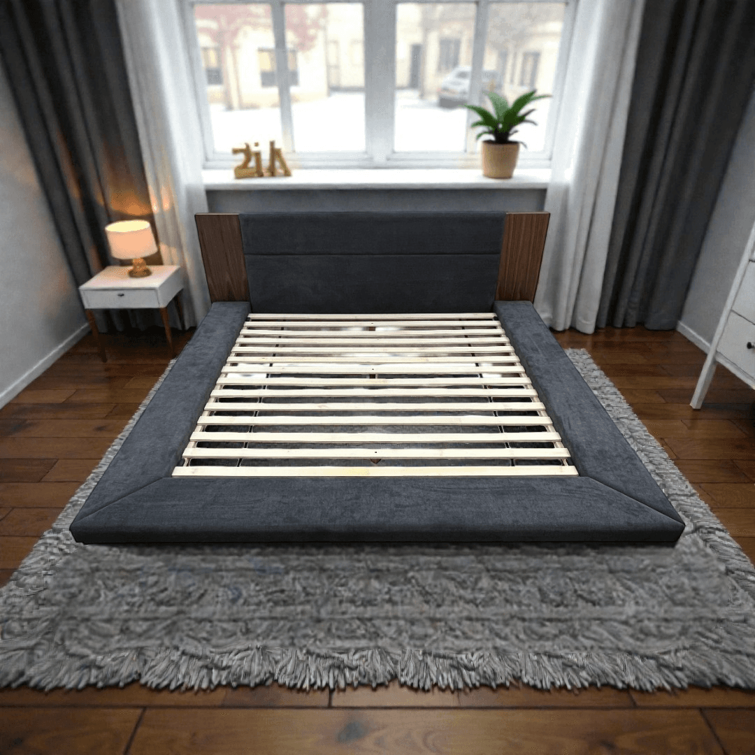 LA Furniture Eastern King Jagger Modern Dark Grey & Walnut Bed