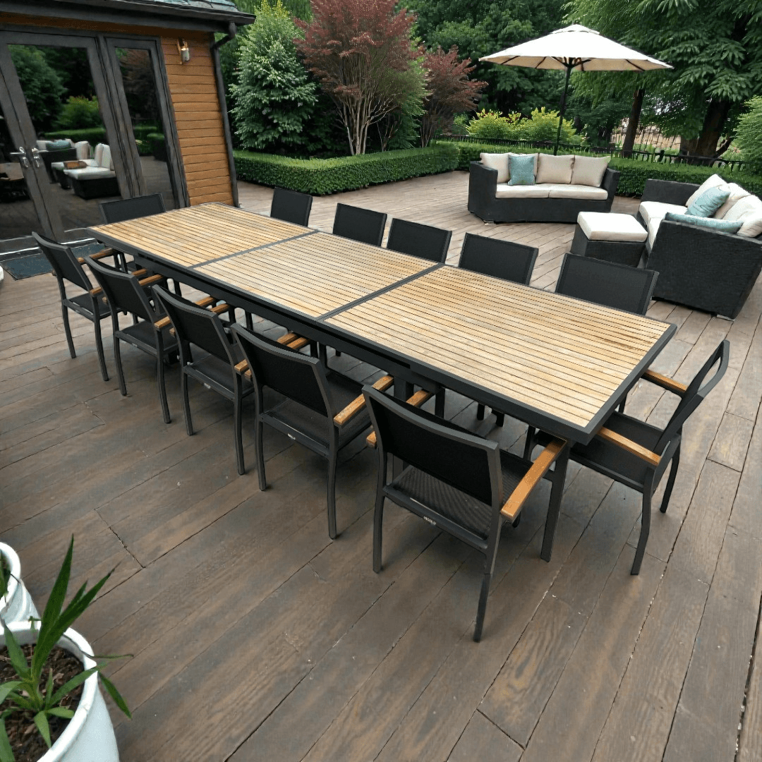 HIGOLD Heck Extendable Outdoor Dining Set, Teak Patio Furniture 12-person