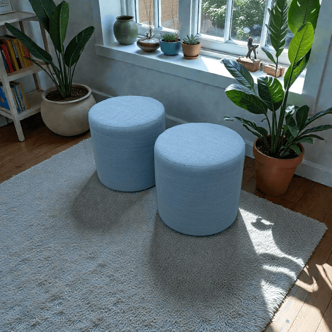 Skyline Furniture Round Thalia Ottoman in Velvet Ocean: Padded, Pine Frame Set of 2 - Basic