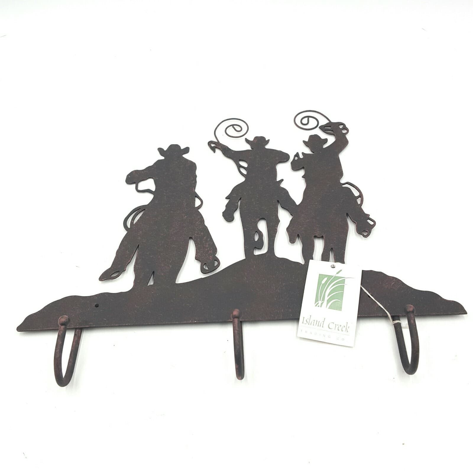 Rustic Home Decor Metal Cowboy Roundup Key Holder With 3 Hooks Wall Mounted