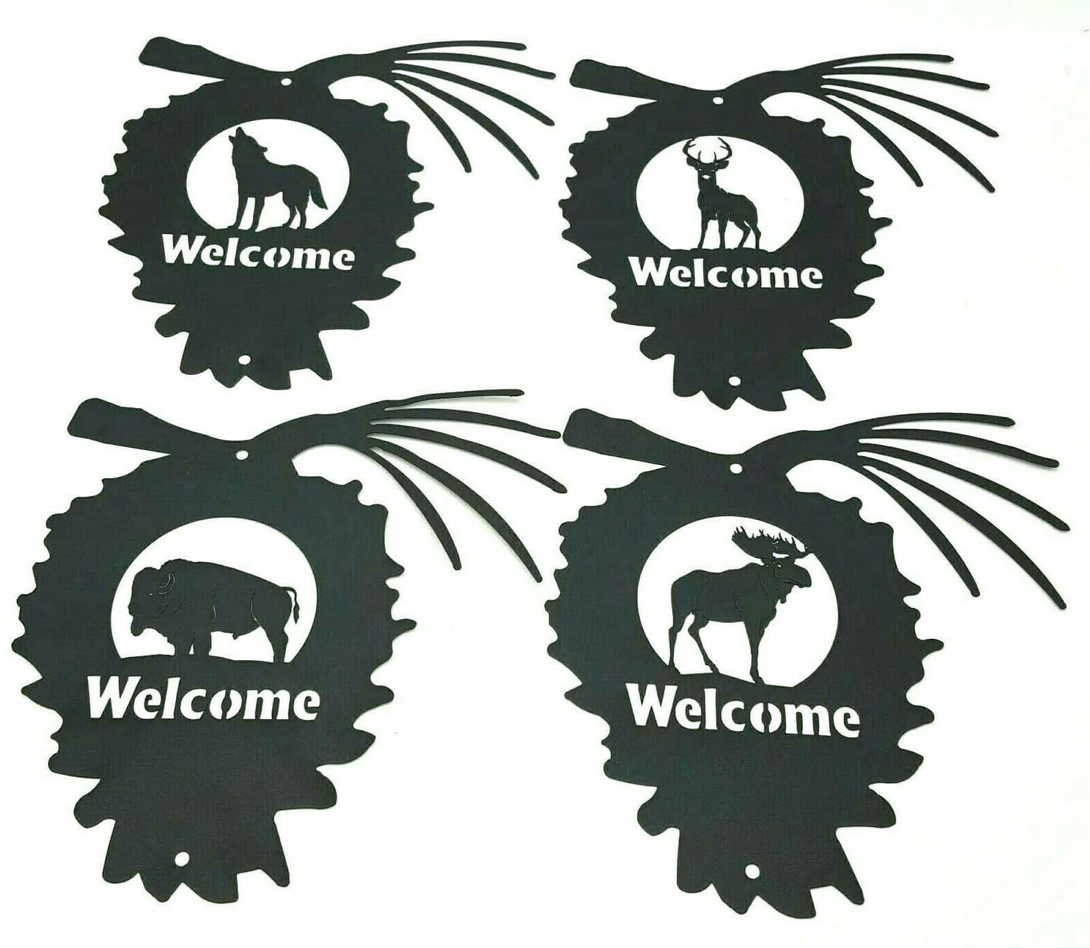 Wildlife Welcome Sign Metal Home Decor Buffalo Moose Deer Coyote Wolf Bear Elk