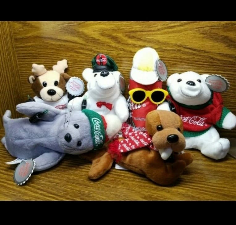 Coca Cola Collectible Plush Lot Vintage Toy Set of 6 Polar Bear Walrus Seal
