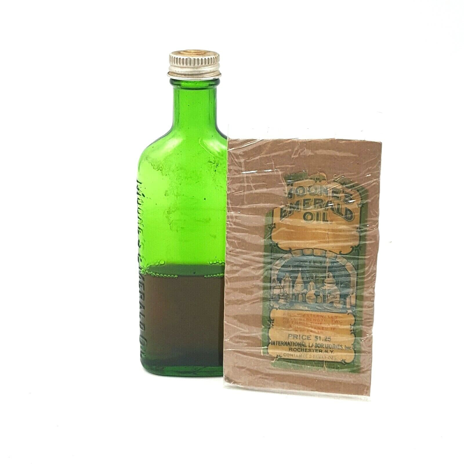 Antique Vintage Moone's Emerald Oil Bottle Contents Moone's Antiseptic Deodorant