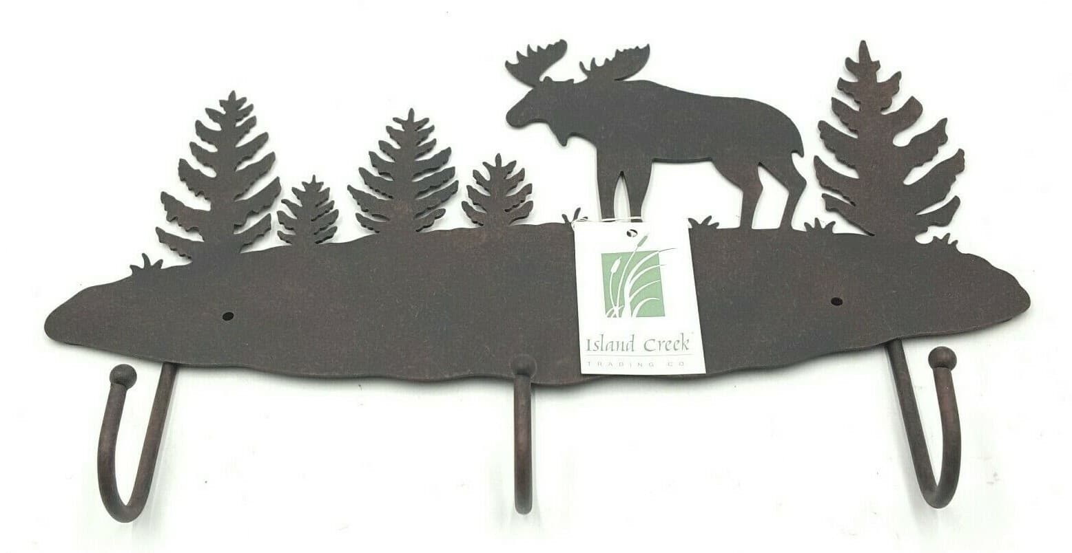 Rustic Decor Metal 13" Moose Key Holder With 3 Hooks Wall Mounted Nature New