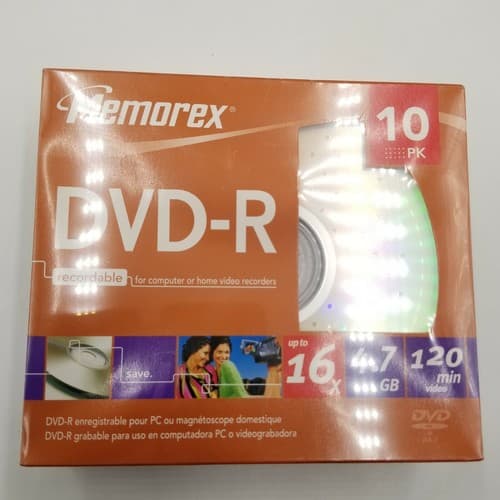 Memorex DVD-R 10 Pack 16X, 4.7GB 120 min Video with Jewel Cases Factory Sealed