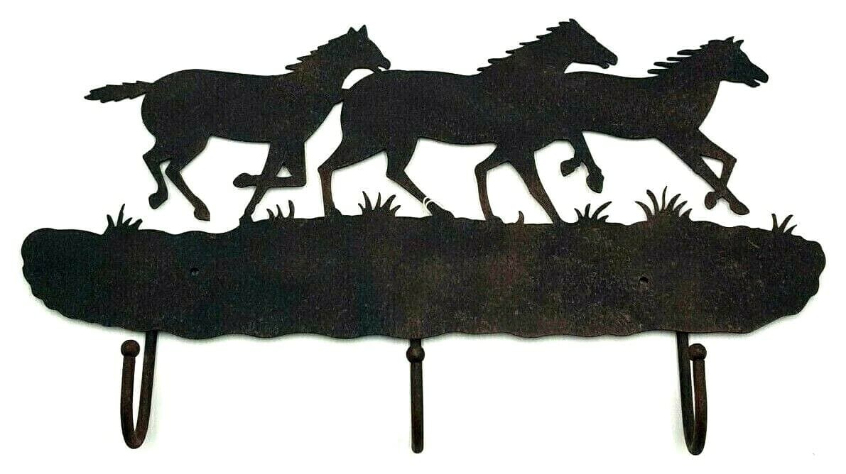 Gift Rustic Metal Black Mustang Key Holder With 3 Hooks Wall Mounted Decor New