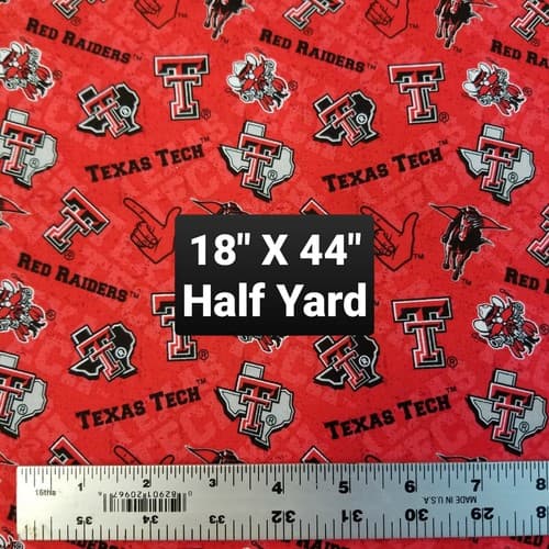 Texas Tech Red Raiders College Material Fabric 100% Cotton 44" x 18" 1/2 Yard