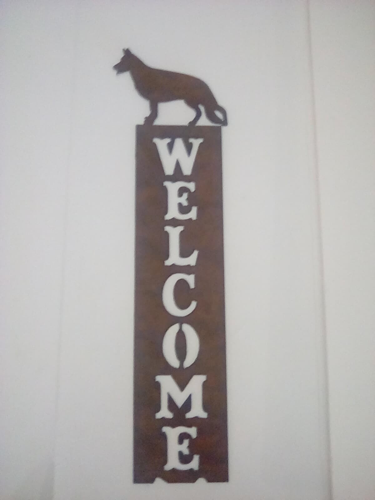 Dog Animal Welcome Sign Metal Brown Wall Porch Decor Western Rustic Collie?