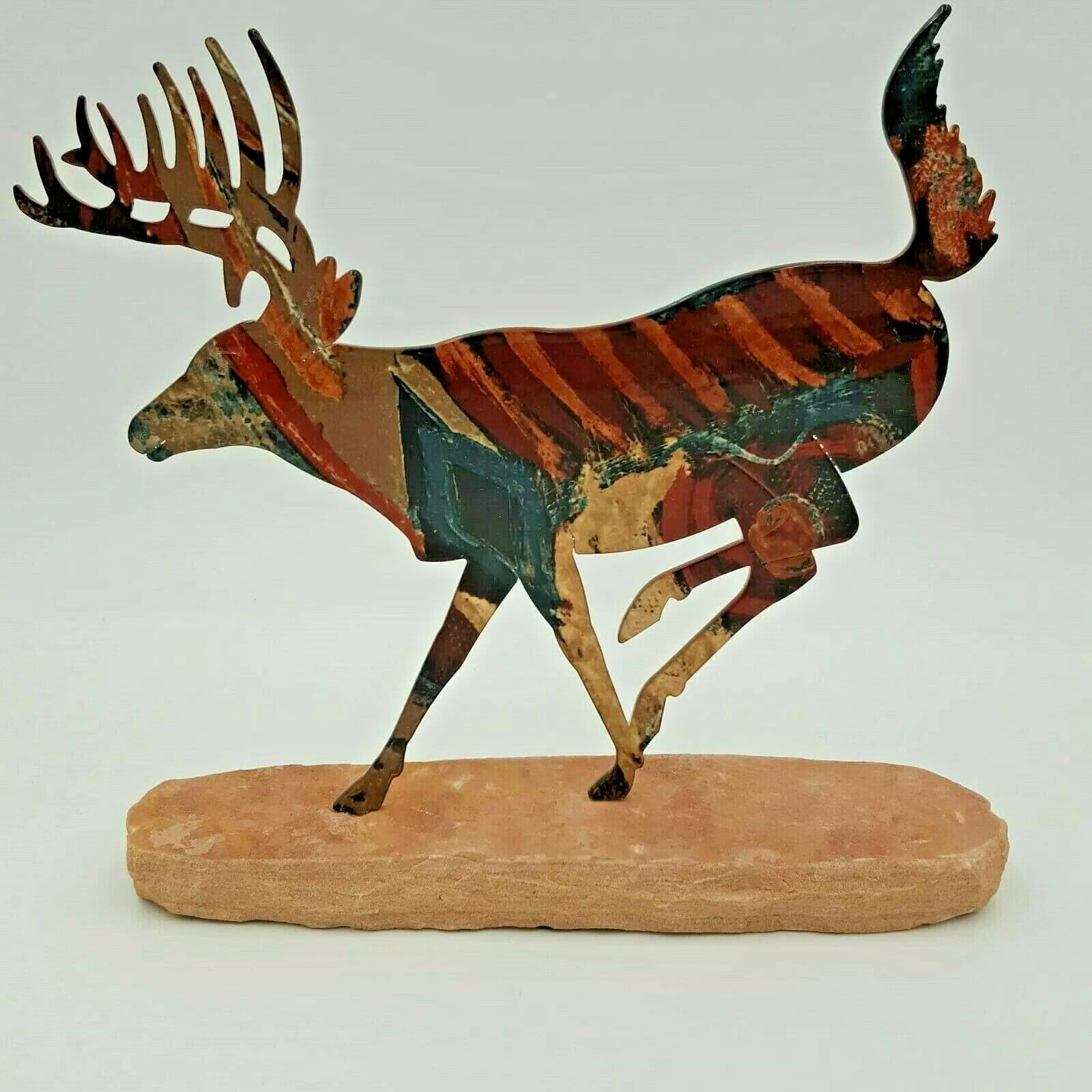 Running Metal Deer Rock Home Decor Statue Cabin Lodge Hunting Ranch House Camo