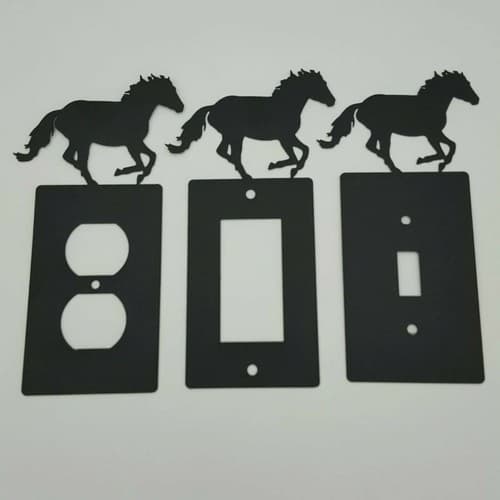 Horse Mustang Black Outlet Covers Switch Plates Toggle Country Western Cabin