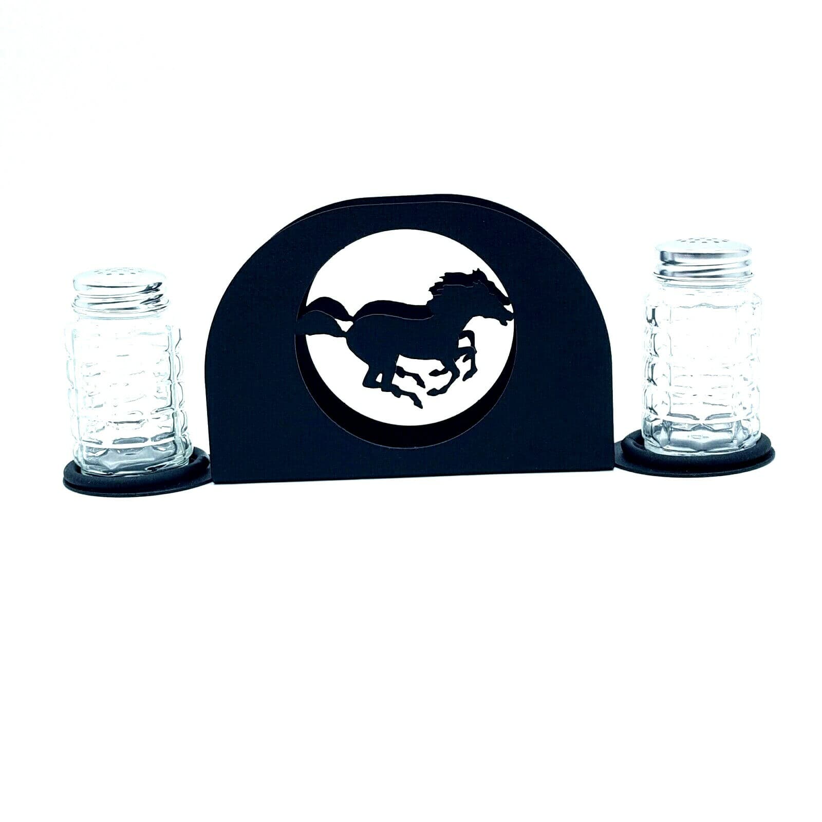 Gift Rustic Home Kitchen Salt Pepper Shakers Napkin Holder Mustang Horse