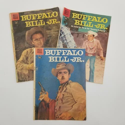 Vintage Buffalo Bill Jr. Comic Book (3) Lot Bundle 1958 DELL No. 865, 742 Renega