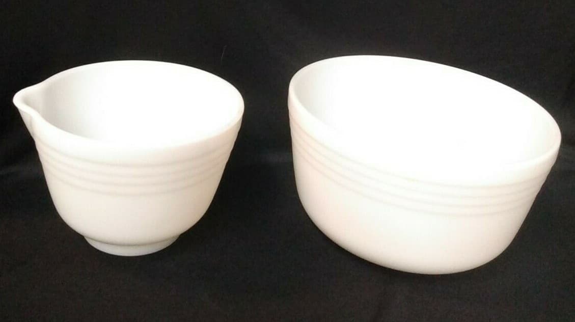 Vintage Pyrex White Ribbed Milk Glass Hamilton Beach Mixing Bowls Set of 2