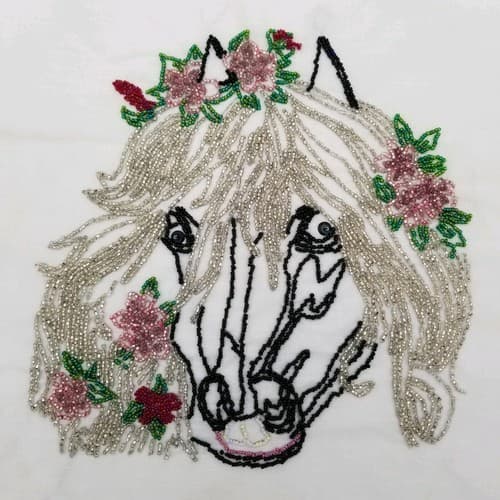 Hand Crafted Bead Work Horse Pink Flowers Beading Beaded Hand Made Craft