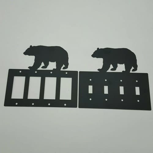 Wildlife Bear Black Quadruplet Switch & Toggle Plates Country Western Cabin