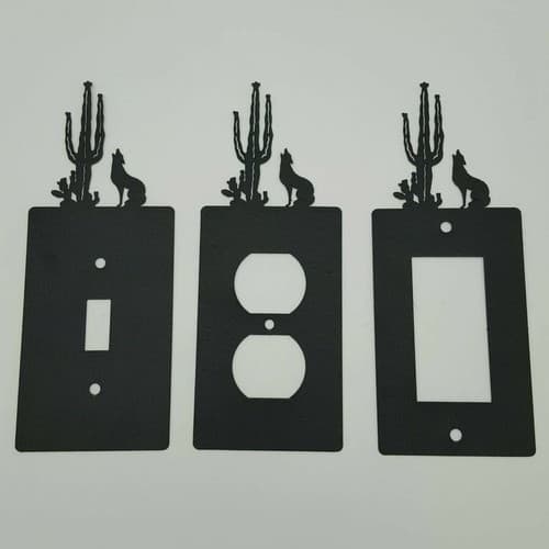 Coyote Howl Black Outlet Covers Switch Plates Toggle Country Western Cabin
