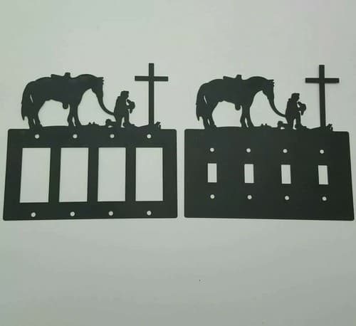 Cowboy Kneeling In Prayer Quadruplet Switch & Toggle Plates Country Western