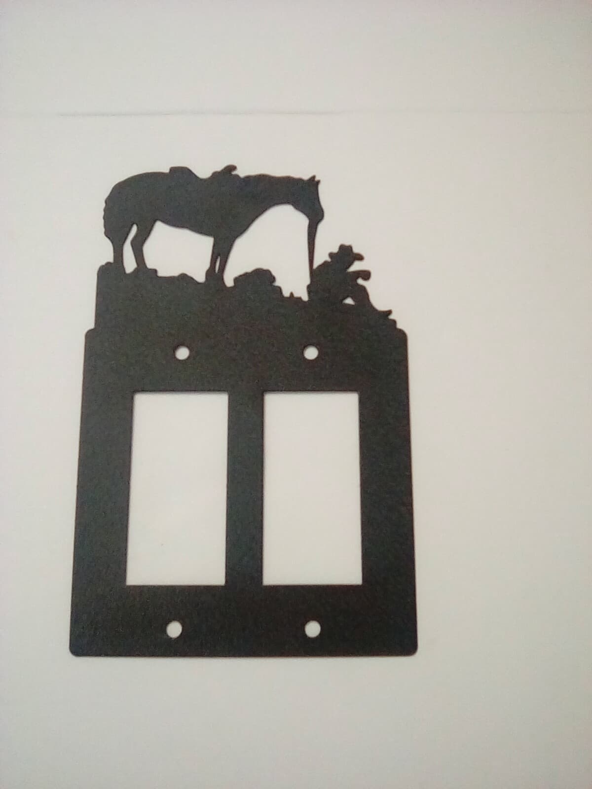 Double Toggle Plate Cover Cowboy Horse County Ranch Cabin Lodge Metal Black