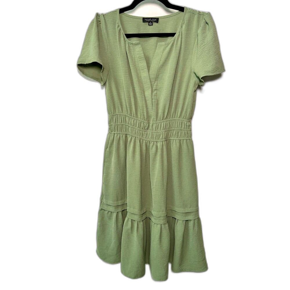 Rachel Zoe Sage Green Modern Boho Tiered Mini Dress Small