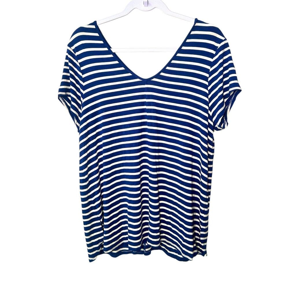 NWT Cupio Navy & White Striped V-Neck Top XL