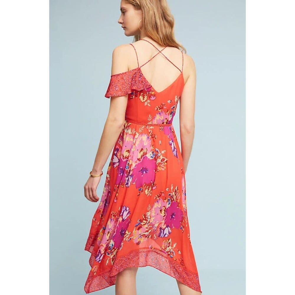 Anthropologie Maeve Grecia Red Off Shoulder Ruffle Dress Tomato Girl Coquette 0