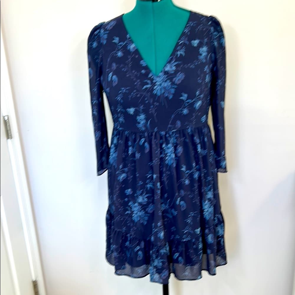 Madewell Blue Floral Dress 3/4 sleeve dress Size 0