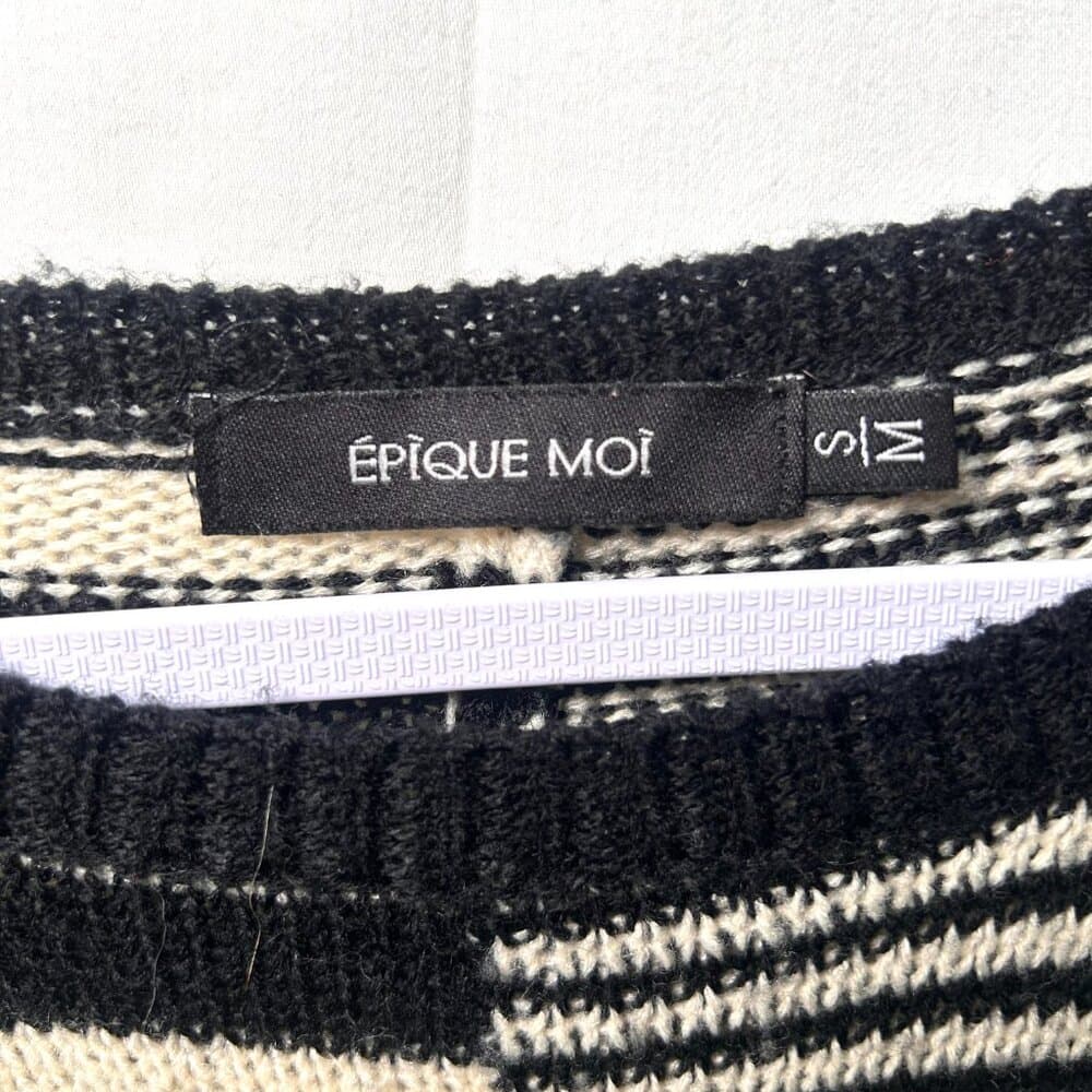Epique Moi black and white striped knit poncho sweater. Size S/M