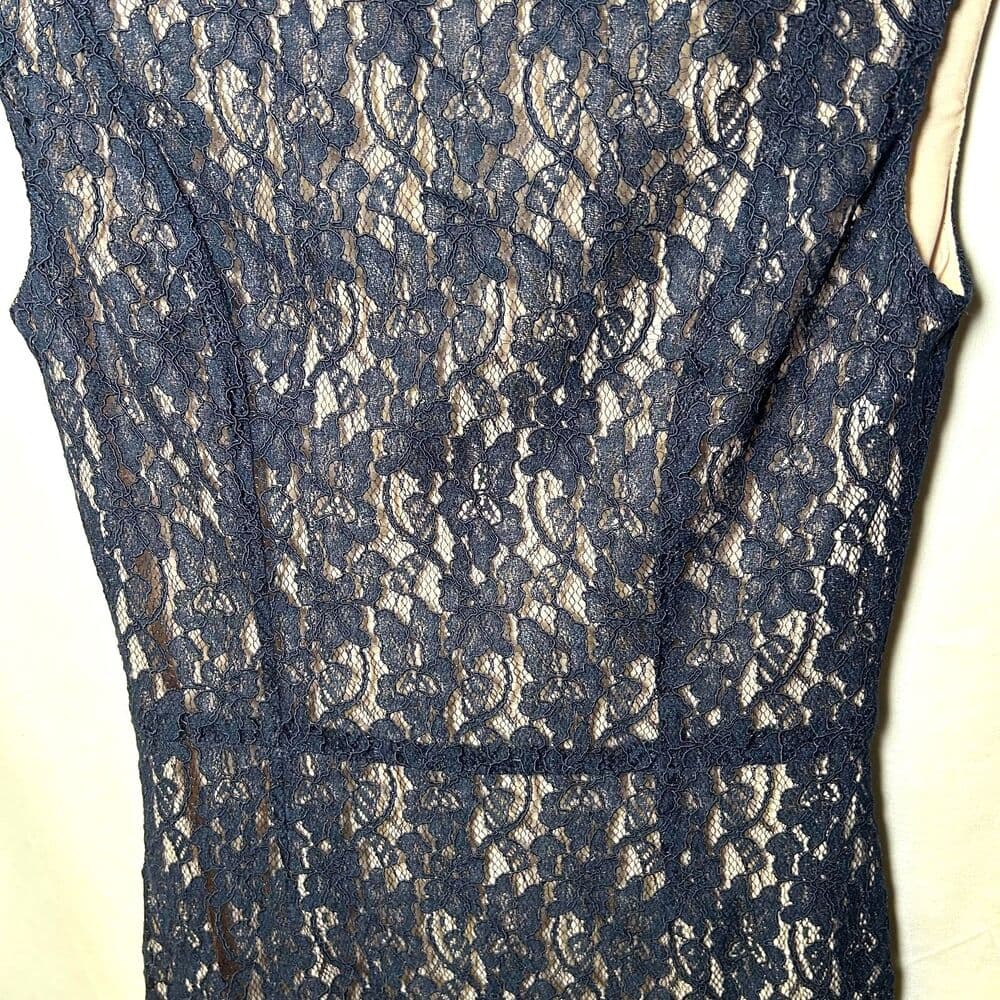 French Connection timeless navy blue lace sheath dress effortless chic Size 6