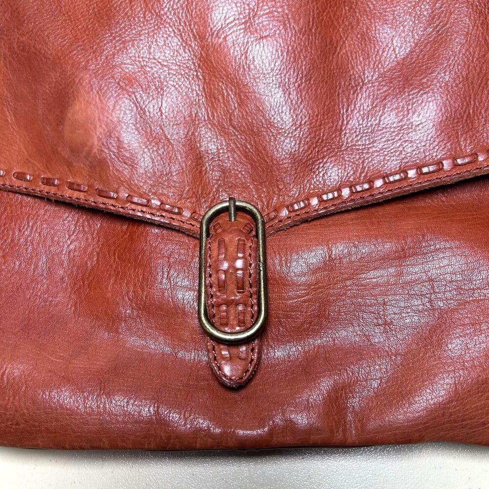 Genuine Leather Cognac-Colored Crossbody Bag