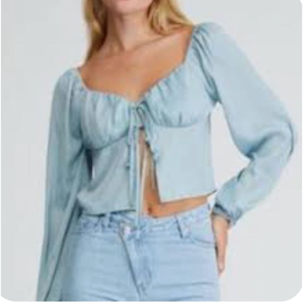 LA Hearts Green Tie Front Long Sleeve Crop Top Peasant Fairy Medium