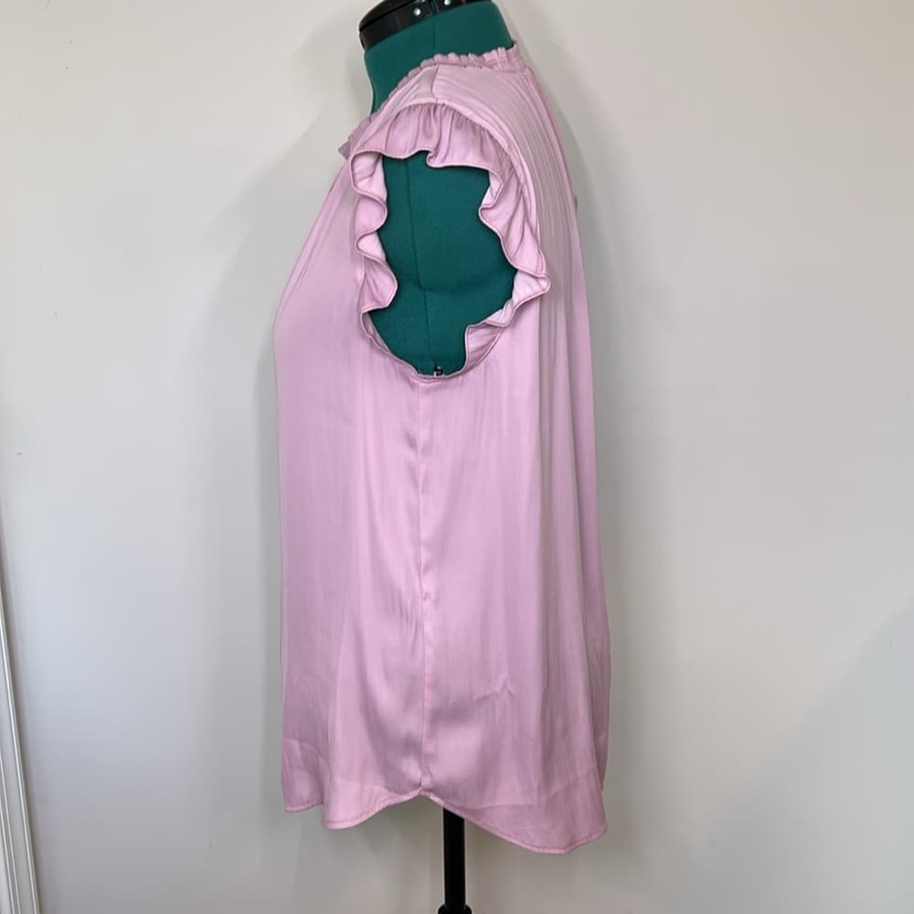 Ann Taylor Loft Pink Ruffled Sleeve Split Neck Women's Top Size Large