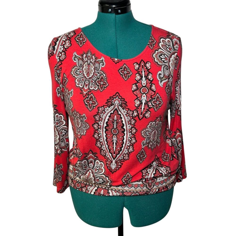 Chico's red/pink paisley-print 3/4-sleeve top size 1