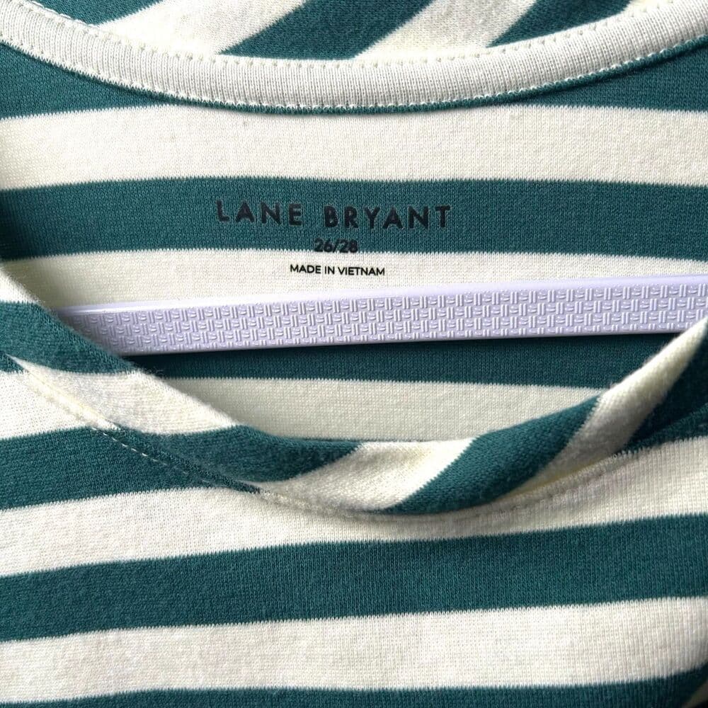Lane Bryant Green and White Striped Long Sleeve Shirt 26/28