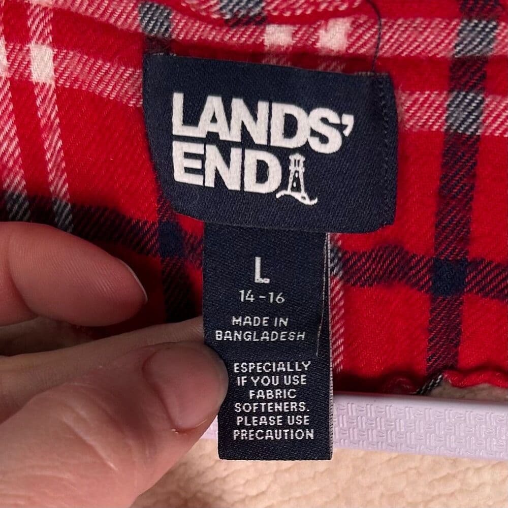 Lands' End Sherpa-Lined Hooded Flannel Shirt Jacket Large