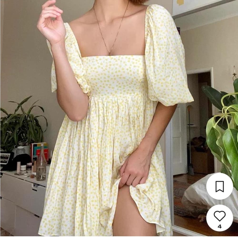 Selkie Yellow Puff Sleeve Dress in Buttercup Size XS