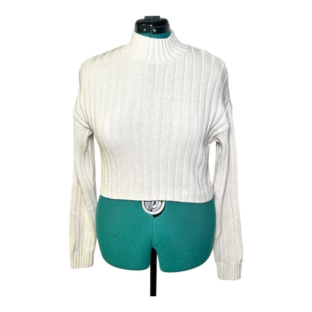 LA Hearts 100% Cotton cream ribbed knit mock neck cropped sweater Medium