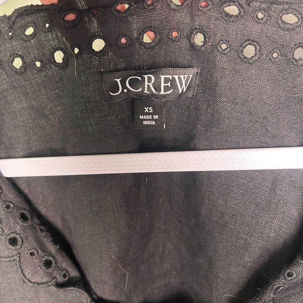 J.Crew black long-sleeve 100% linen top with eyelet neckline boho XS