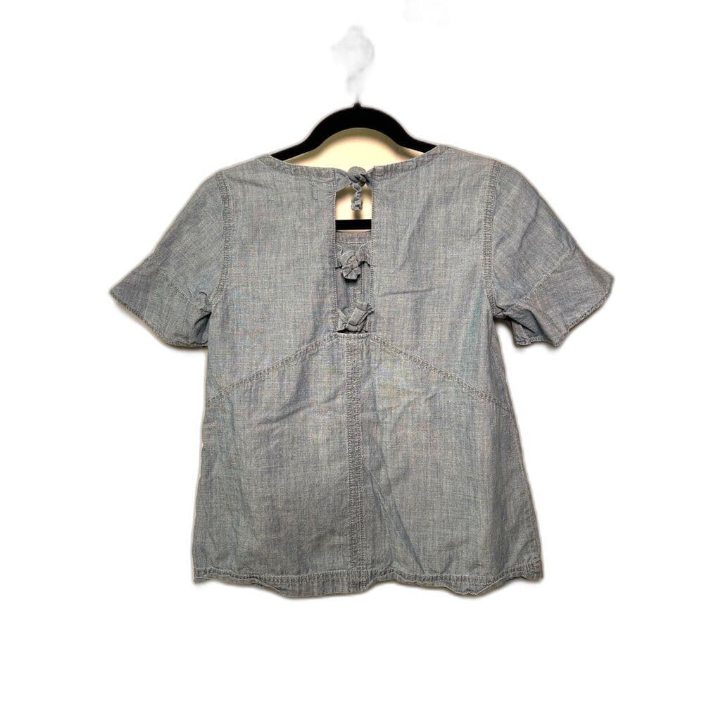 Madewell blue chambray short sleeve top with a back tie detail XS