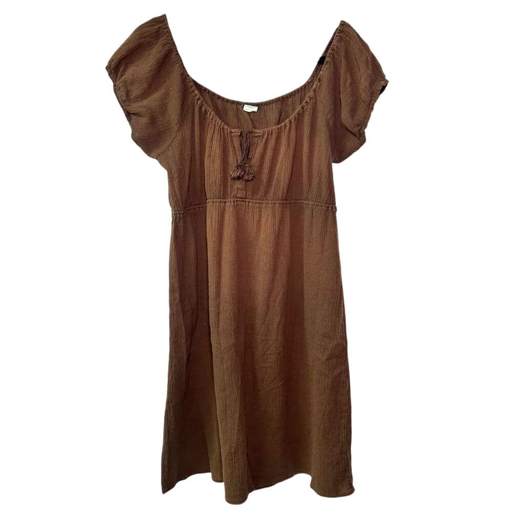 J.Crew 100% Cotton Chocolate Brown Baby Doll Empire Waist Boho Peasant Dress XL
