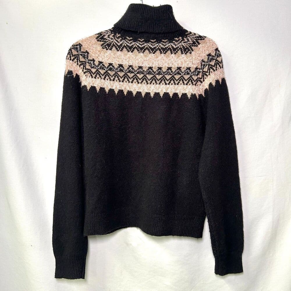 Ann Taylor Fair Isle turtleneck sweater black and metallic gold Medium