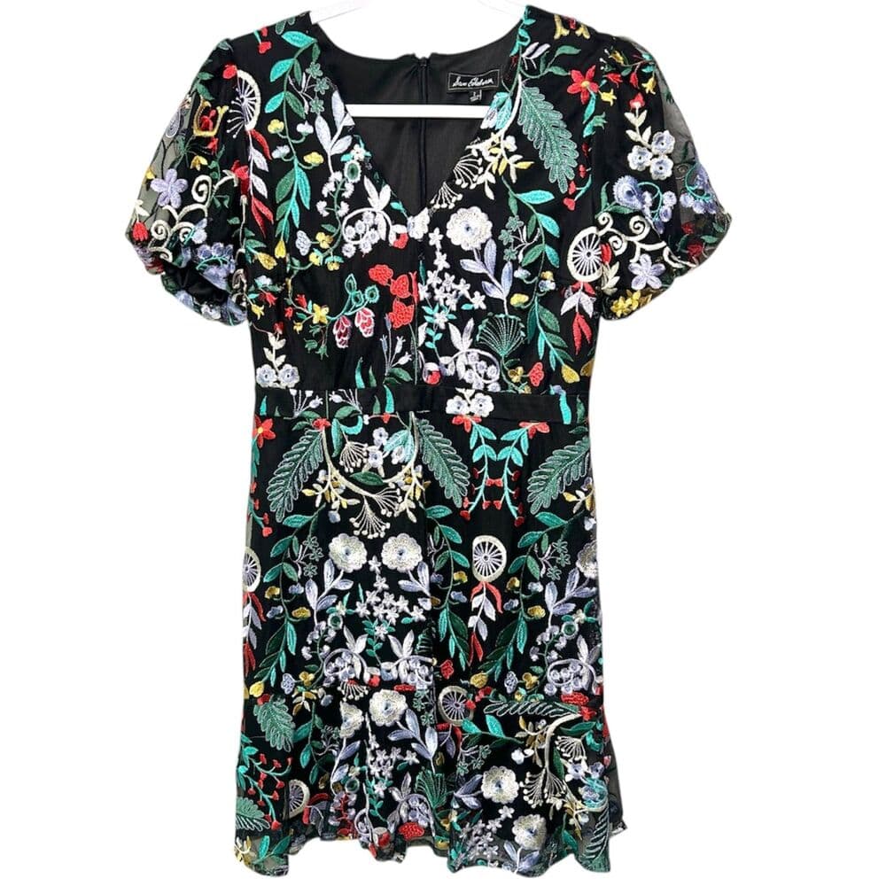 Sam Edelman Floral Embroidered Puff-Sleeve Dress Size 2