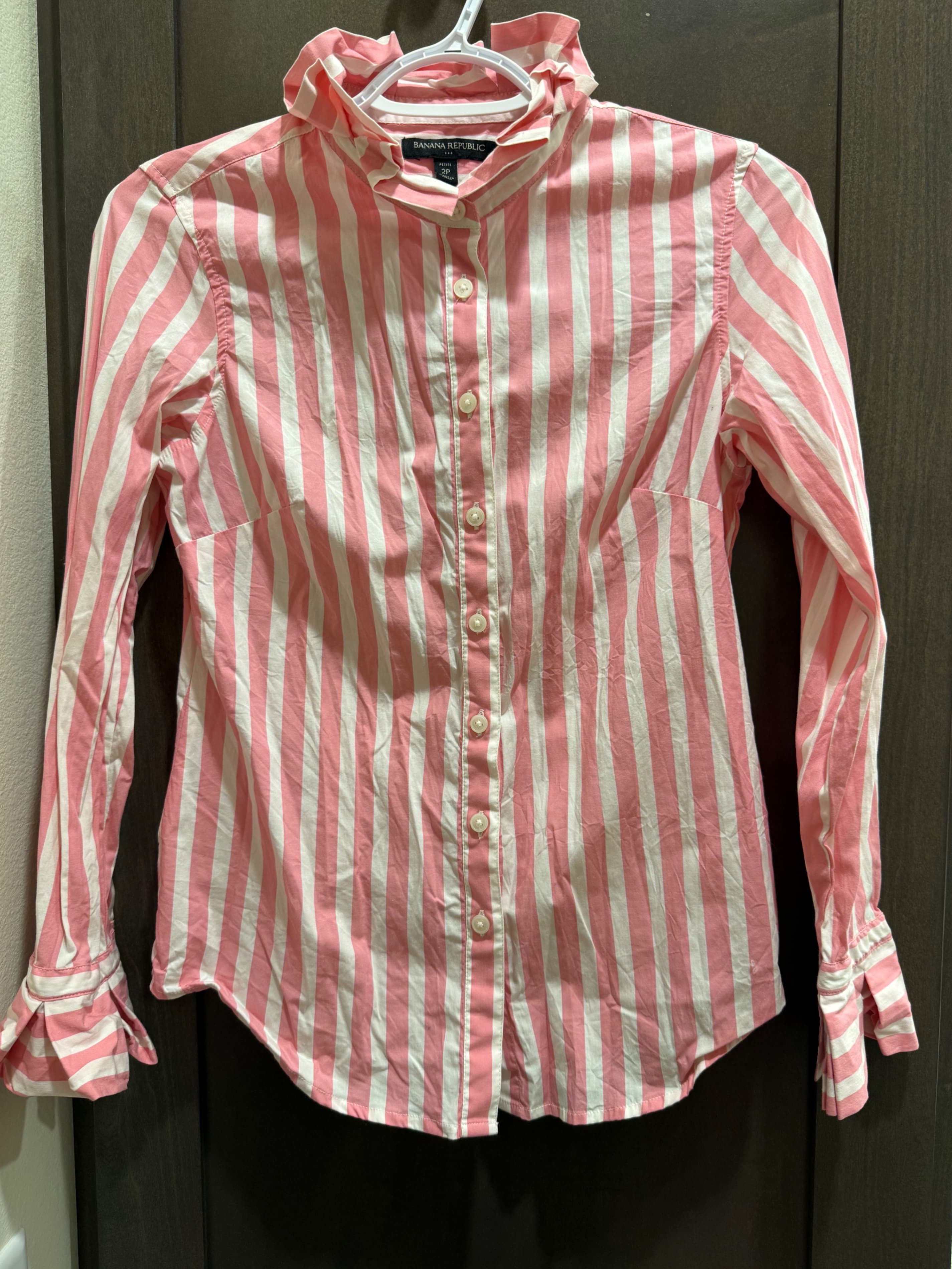 Banana Republic Pink Striped Ruffle Collar Shirt Size 2P